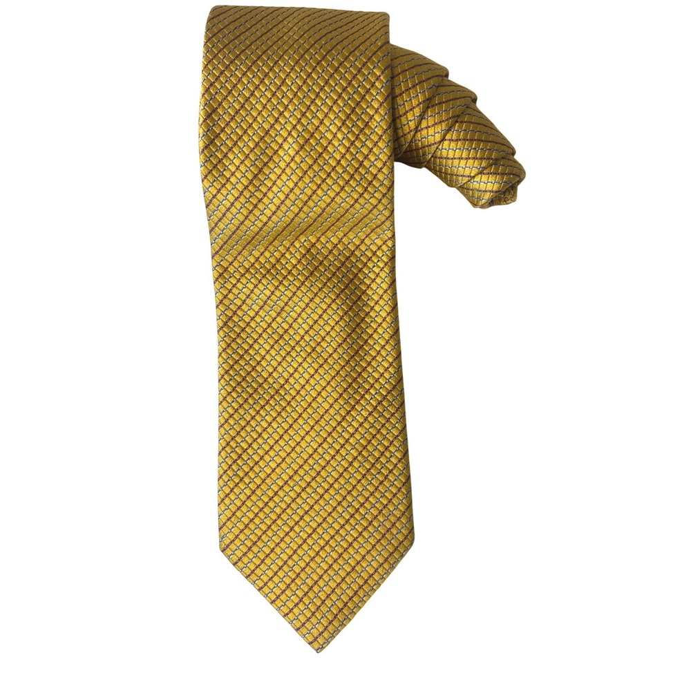 Canali Yellow‎ Gold Silk Woven Pattern Men's Tie Necktie Made in Italy